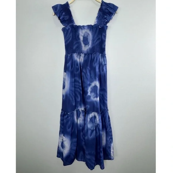 Tuckernuck Rory Blue Dye Ruffle Sleeve 100% Cotton Midi Sundress Small - Picture 3 of 11